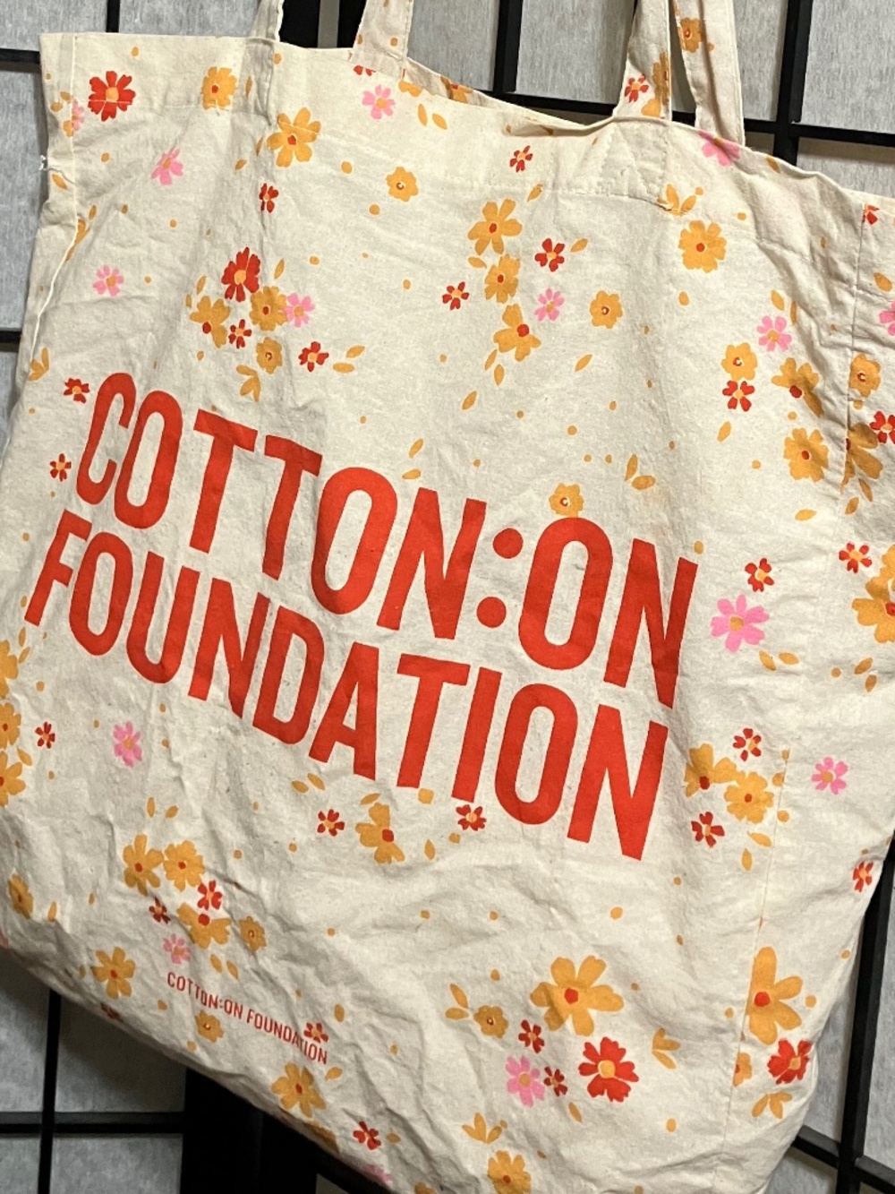 COTTON ON FOUNDATION FLORAL CANVAS TOTE, LARGE, PINK & ORANGE FLOWERS